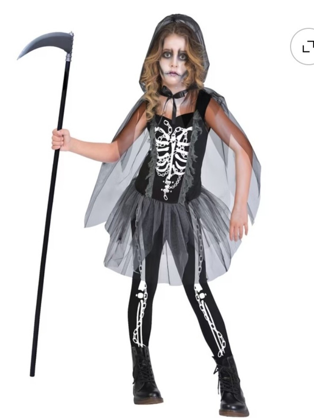 NWT Grim Reaper girls Sz M (8-10) 3 Pc Costume Halloween Dress Up